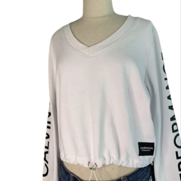 Calvin Klein Performance Tops - Calvin Klein Performance V Neck Cropped Sweatshirt Cinched Waist Lg Short Hoodie